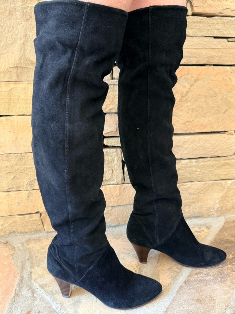 Dolce Vita Slouchy Black Suede Over-the-Knee Women's Boots with 3” Heels Diva